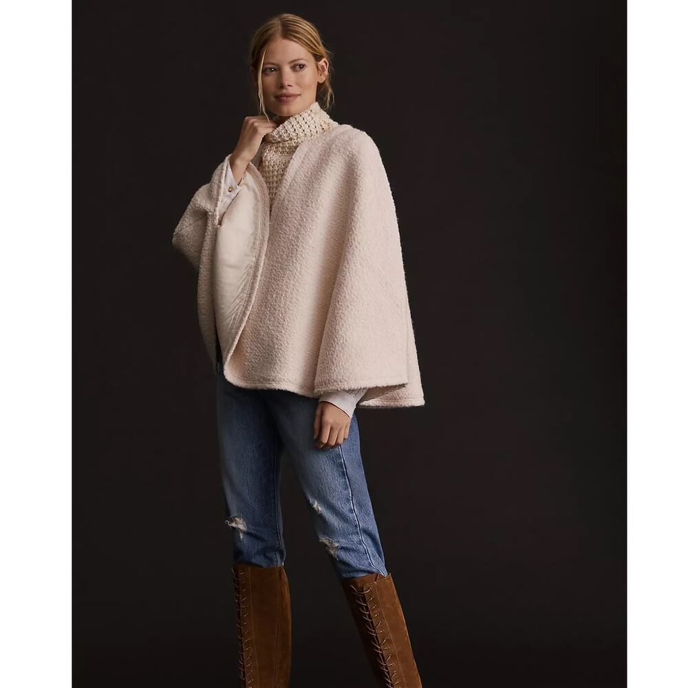 NWT By Anthropologie Textured Wool Blend Cream Poncho Sweater One Size Softgirl